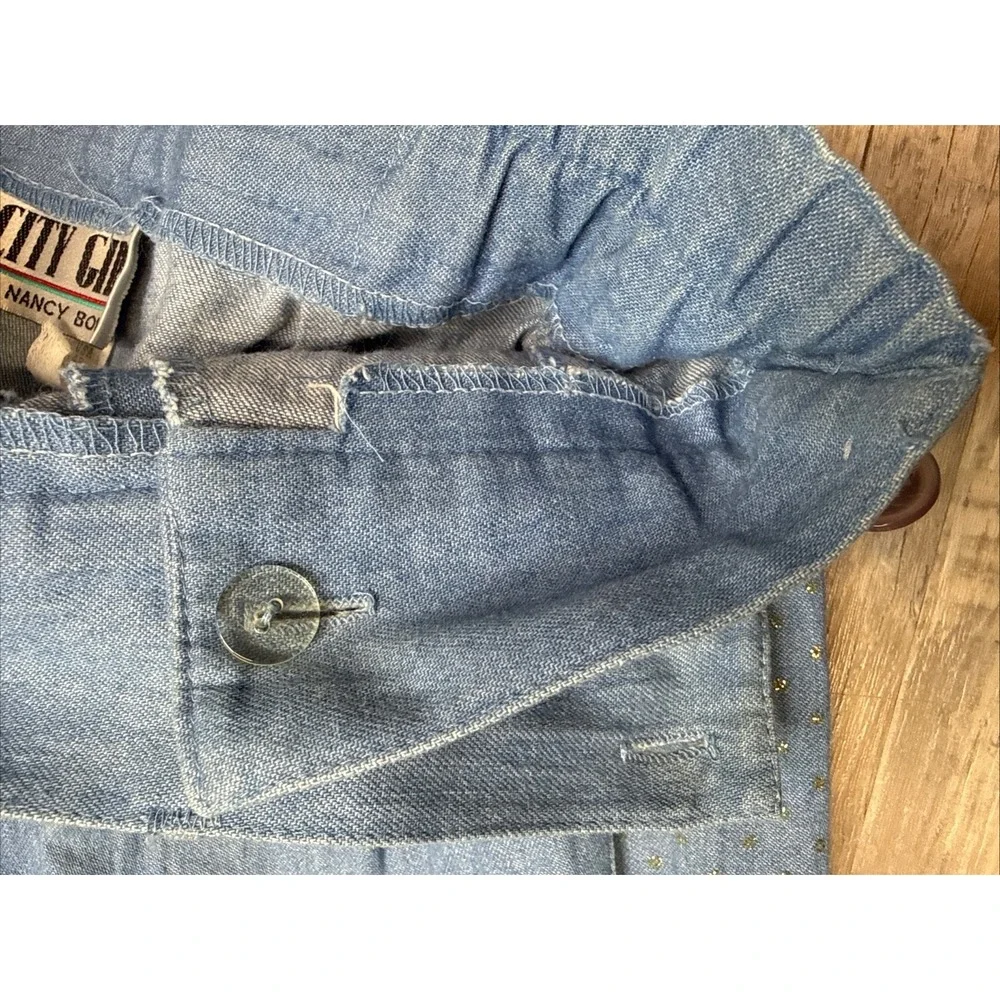 Vtg 2 Pc City Girl western Rockabilly Denim Pants Vest‎ Embellished Rhinestone M